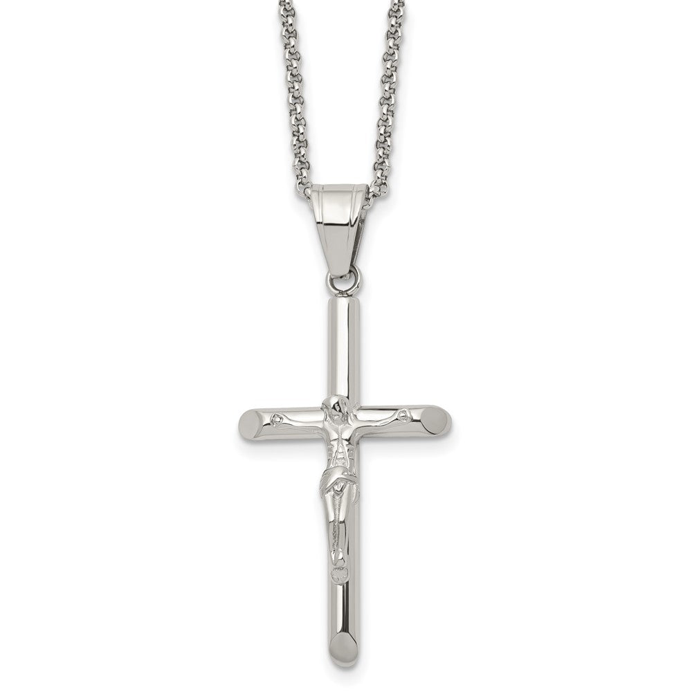 Chisel Stainless Steel Polished Crucifix Pendant on a 22 inch Rolo Chain Necklace SRN2960-22
