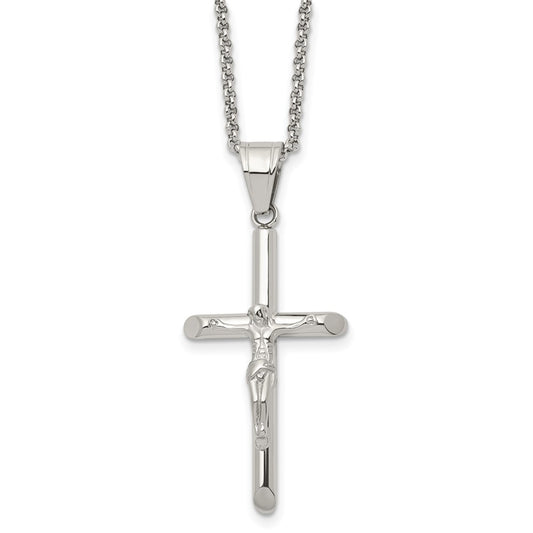 Chisel Stainless Steel Polished Crucifix Pendant on a 22 inch Rolo Chain Necklace SRN2960-22