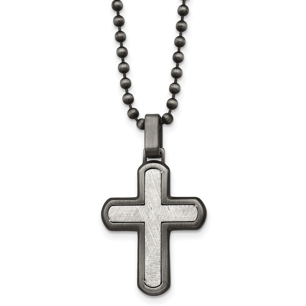 Chisel Stainless Steel Antiqued White Bronze Plated with Scratch Finish Cross Pendant on a 22 inch Ball Chain Necklace SRN2964-22