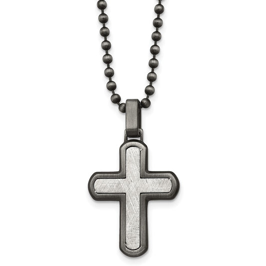 Chisel Stainless Steel Antiqued White Bronze Plated with Scratch Finish Cross Pendant on a 22 inch Ball Chain Necklace SRN2964-22