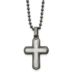 Chisel Stainless Steel Antiqued White Bronze Plated with Scratch Finish Cross Pendant on a 22 inch Ball Chain Necklace SRN2964-22