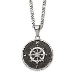 Chisel Stainless Steel Polished Black IP-plated Compass Pendant on a 22 inch Curb Chain Necklace SRN2968-22