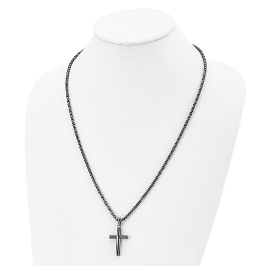 Chisel Stainless Steel Polished Gun Metal IP-plated Cross Pendant on a 24 inch Box Chain Necklace SRN2969-24