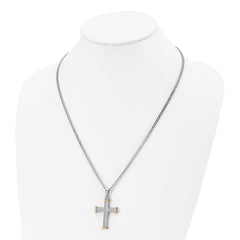 Chisel Stainless Steel Polished and Textured Yellow IP-plated Cross Pendant on a 22 inch Curb Chain Necklace SRN2970-22