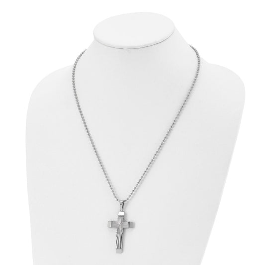 Chisel Stainless Steel Polished and Textured Starburst Cross Pendant on a 22 inch Ball Chain Necklace SRN2971-22