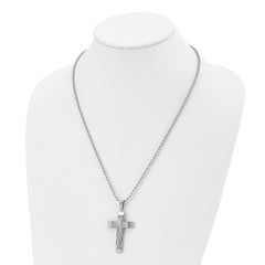 Chisel Stainless Steel Polished and Textured Starburst Cross Pendant on a 22 inch Ball Chain Necklace SRN2971-22