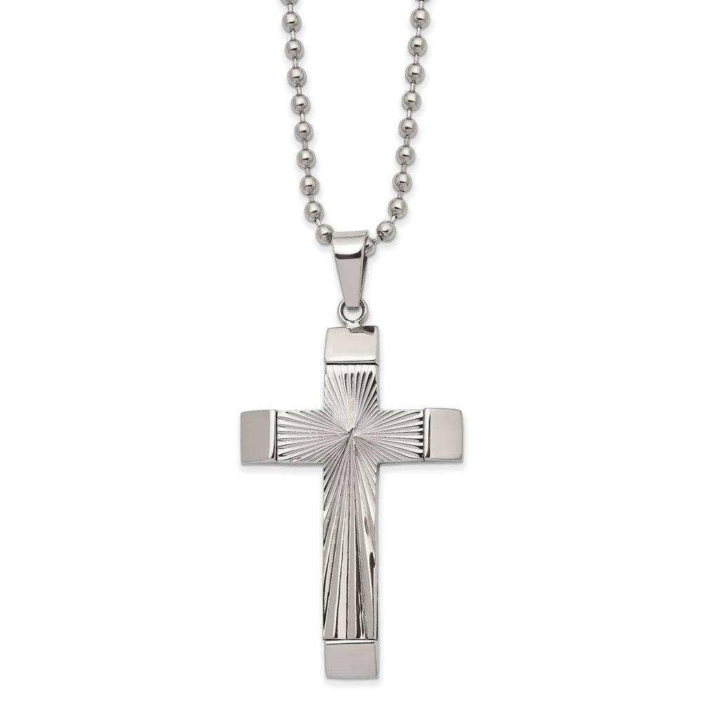 Chisel Stainless Steel Polished and Textured Starburst Cross Pendant on a 22 inch Ball Chain Necklace SRN2971-22