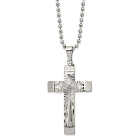 Chisel Stainless Steel Polished and Textured Starburst Cross Pendant on a 22 inch Ball Chain Necklace SRN2971-22