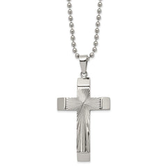 Chisel Stainless Steel Polished and Textured Starburst Cross Pendant on a 22 inch Ball Chain Necklace SRN2971-22