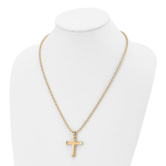 Chisel Stainless Steel Polished Yellow IP-plated Cross Pendant on a 22 inch Ball Chain Necklace SRN2979-22