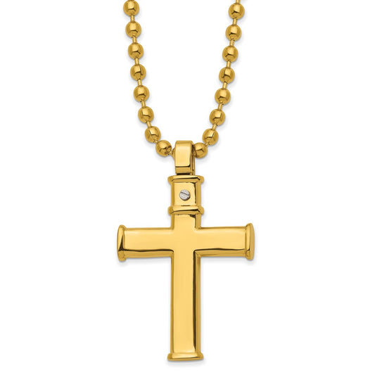 Chisel Stainless Steel Polished Yellow IP-plated Cross Pendant on a 22 inch Ball Chain Necklace SRN2979-22