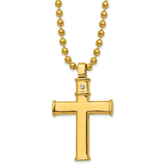 Chisel Stainless Steel Polished Yellow IP-plated Cross Pendant on a 22 inch Ball Chain Necklace SRN2979-22