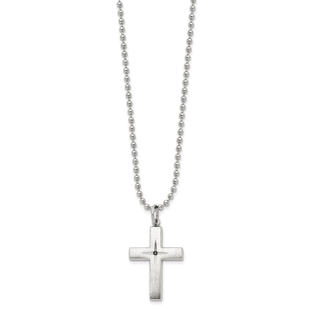 Chisel Stainless Steel Brushed and Polished 0.015 carat Black Diamond Cross Pendant on a 24 inch Ball Chain Necklace SRN3021-24