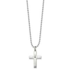 Chisel Stainless Steel Brushed and Polished 0.015 carat Black Diamond Cross Pendant on a 24 inch Ball Chain Necklace SRN3021-24