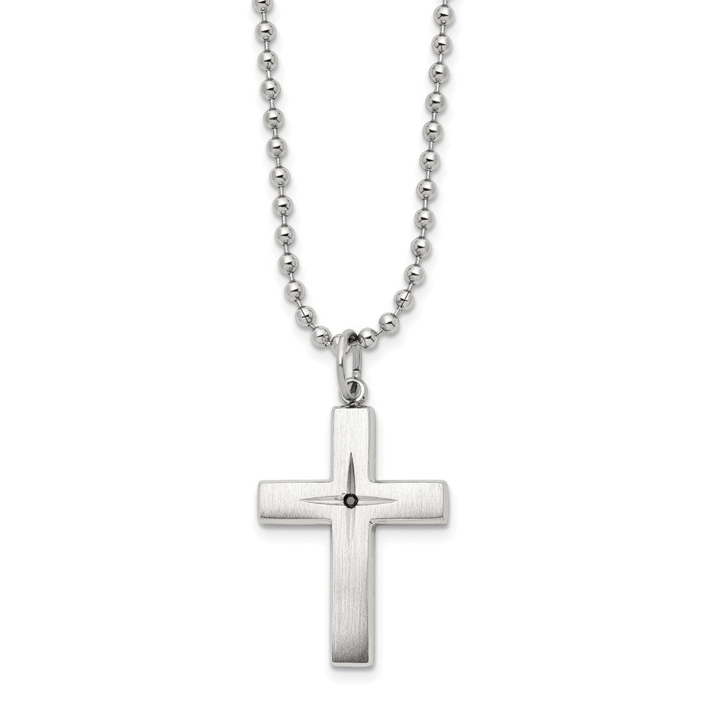 Chisel Stainless Steel Brushed and Polished 0.015 carat Black Diamond Cross Pendant on a 24 inch Ball Chain Necklace SRN3021-24