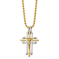 Chisel Stainless Steel Polished Yellow IP-plated Crucifix Pendant on a 24 inch Ball Chain Necklace SRN3035-24