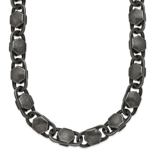 Chisel Stainless Steel Antiqued and Brushed 8.50mm 24 inch Necklace SRN3043-24