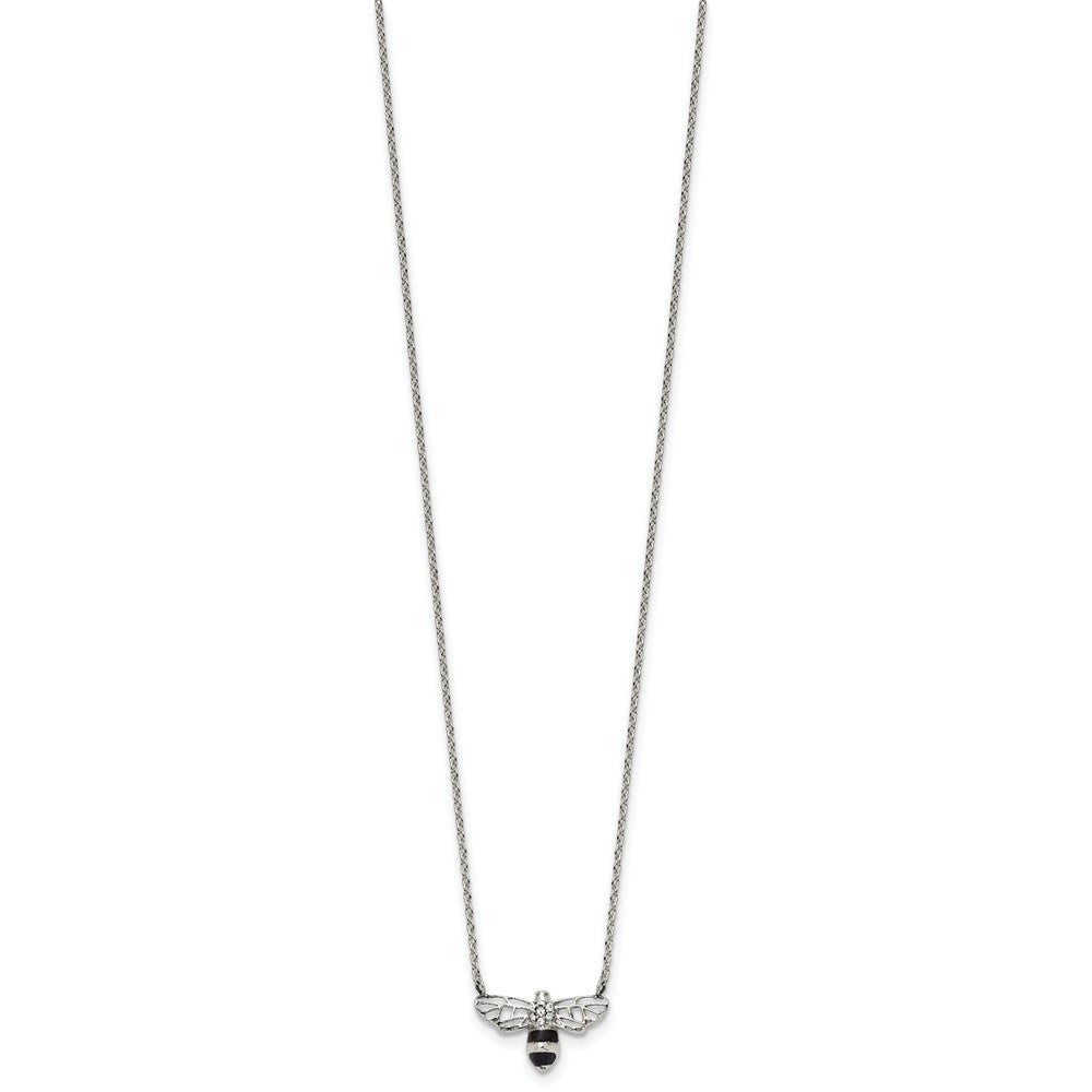 Chisel Stainless Steel Polished and Enameled with Preciosa Crystal Bee on an 18 inch Cable Chain Plus a 1.75 inch Extension Necklace SRN3071-18