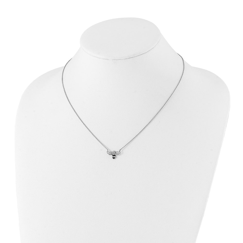 Chisel Stainless Steel Polished and Enameled with Preciosa Crystal Bee on an 18 inch Cable Chain Plus a 1.75 inch Extension Necklace SRN3071-18