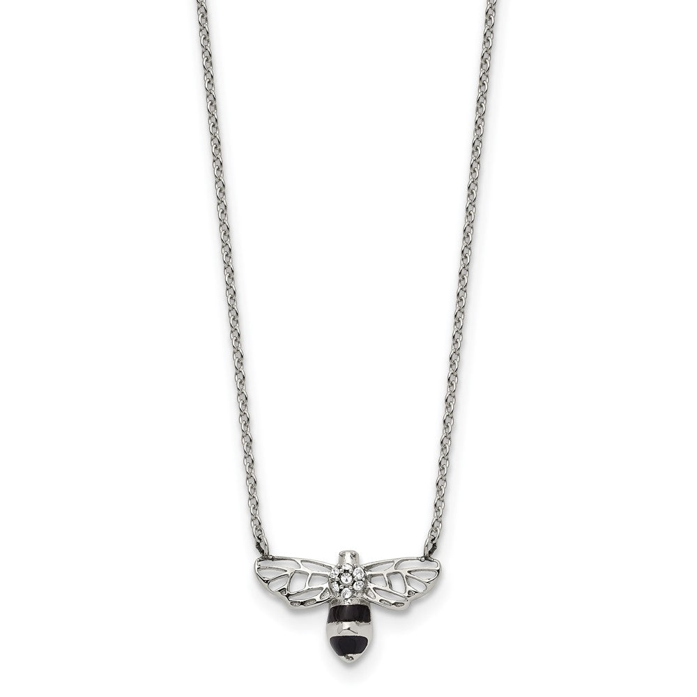Chisel Stainless Steel Polished and Enameled with Preciosa Crystal Bee on an 18 inch Cable Chain Plus a 1.75 inch Extension Necklace SRN3071-18