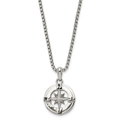 Chisel Stainless Steel Polished Compass Pendant on a 22 inch Box Chain Necklace SRN3075-22