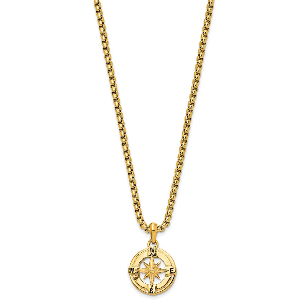 Chisel Stainless Steel Polished Yellow IP-plated Compass Pendant on a 22 inch Box Chain Necklace SRN3075Y-22