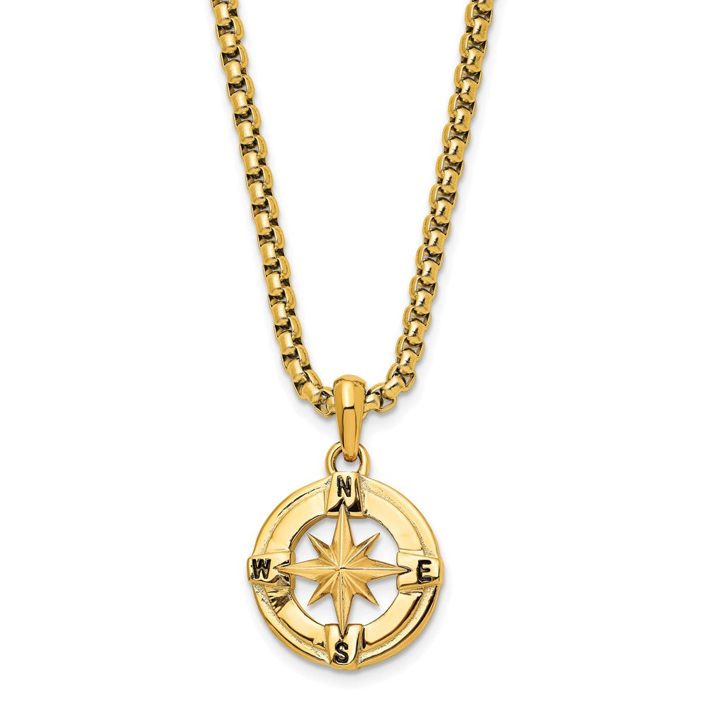 Chisel Stainless Steel Polished Yellow IP-plated Compass Pendant on a 22 inch Box Chain Necklace SRN3075Y-22