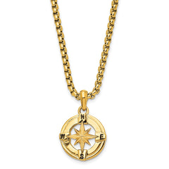 Chisel Stainless Steel Polished Yellow IP-plated Compass Pendant on a 22 inch Box Chain Necklace SRN3075Y-22