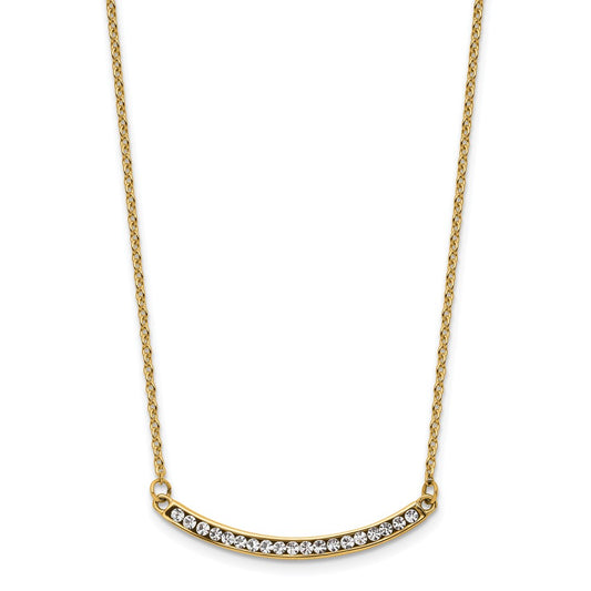 Chisel Stainless Steel Polished Yellow IP-plated Preciosa Crystal Curved Bar on a 17.75 inch Cable Chain with a 2 inch Extension Necklace SRN3078-17.75