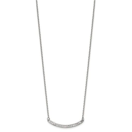 Chisel Stainless Steel Polished Preciosa Crystal Curved Bar on a 17.75 inch Cable Chain with a 2 inch Extension Necklace SRN3079-17.75