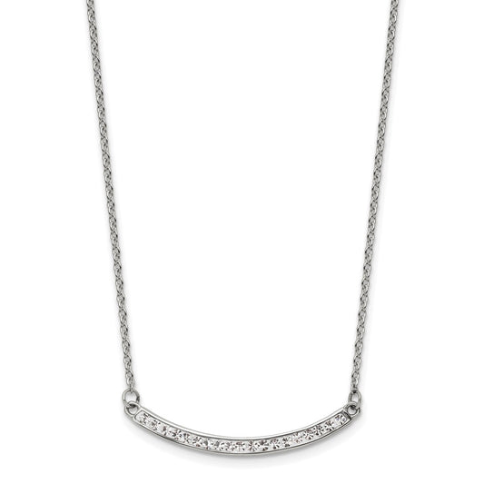 Chisel Stainless Steel Polished Preciosa Crystal Curved Bar on a 17.75 inch Cable Chain with a 2 inch Extension Necklace SRN3079-17.75