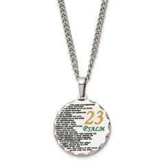 Chisel Stainless Steel Polished Acid Etched Psalm 23 Pendant on a 24 inch Curb Chain Necklace SRN3095-24