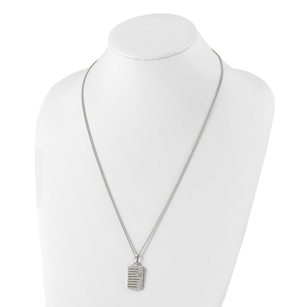 Chisel Stainless Steel Polished Acid Etched John 3:16 Dog Tag on a 24 inch Curb Chain Necklace SRN3096-24