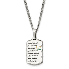 Chisel Stainless Steel Polished Acid Etched John 3:16 Dog Tag on a 24 inch Curb Chain Necklace SRN3096-24