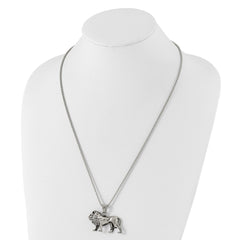 Chisel Stainless Steel Antiqued and Polished Lion Pendant on a 25.5 inch Box Chain Necklace SRN3099-25.5