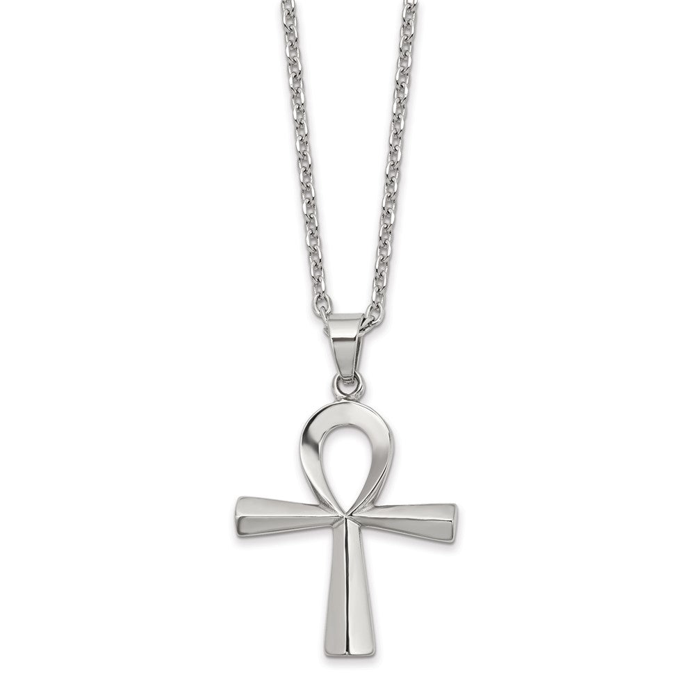 Chisel Stainless Steel Polished Ankh Pendant on a 25.5 inch Box Chain Necklace SRN3100-25.5