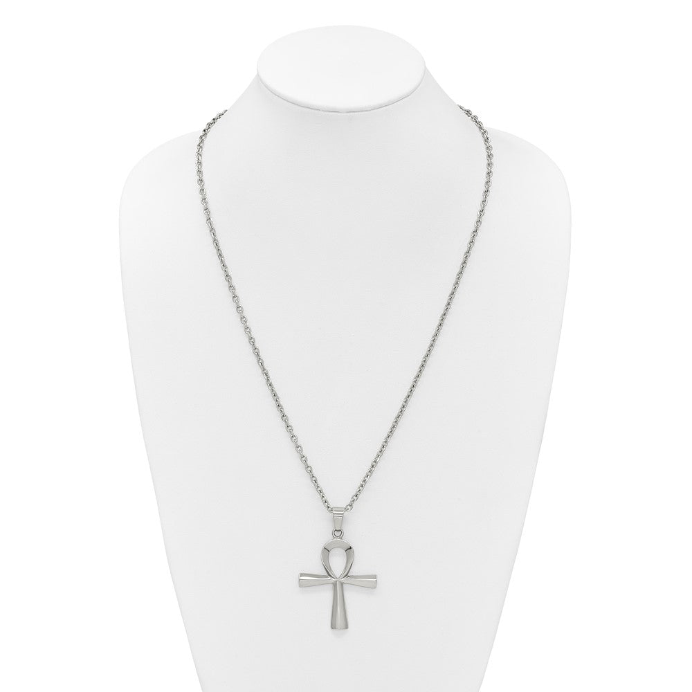 Chisel Stainless Steel Polished Ankh Pendant on a 25.5 inch Box Chain Necklace SRN3100-25.5