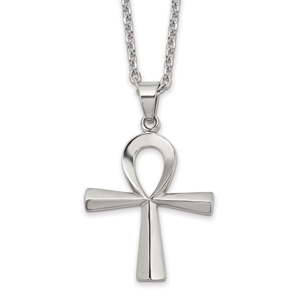 Chisel Stainless Steel Polished Ankh Pendant on a 25.5 inch Box Chain Necklace SRN3100-25.5