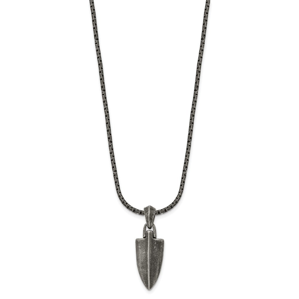 Chisel Stainless Steel Antiqued and Polished Arrow Pendant on a 28 inch Box Chain Necklace SRN3114-28