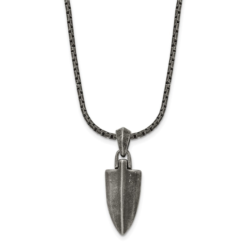 Chisel Stainless Steel Antiqued and Polished Arrow Pendant on a 28 inch Box Chain Necklace SRN3114-28