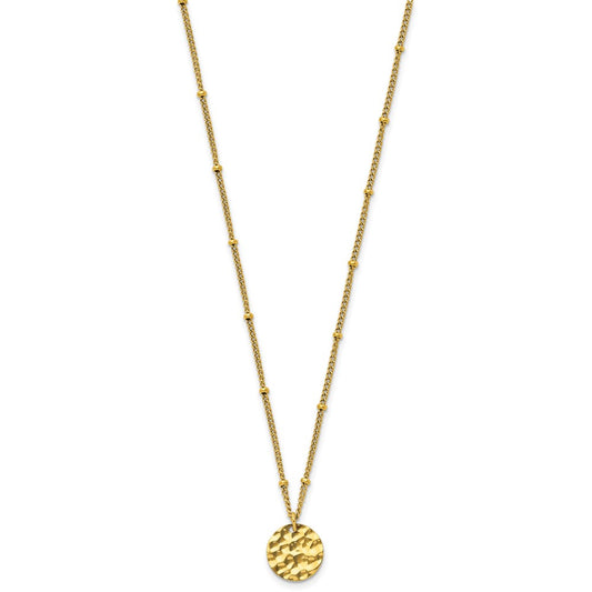 Chisel Stainless Steel Polished and Hammered Yellow IP-plated Circle Pendant on a 15 inch Curb Chain with a 2.5 inch Extension Necklace SRN3120-15