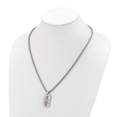 Chisel Stainless Steel Polished Enameled USA and Stars Dog Tag on a 22 inch Box Chain NecklaceSRN3126-22
