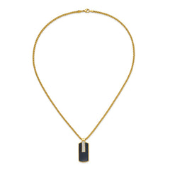 Chisel Stainless Steel Polished Black and Yellow IP-plated with CZ Dog Tag on a 24 inch Box Chain NecklaceSRN3127-24