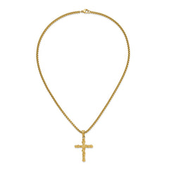 Chisel Stainless Steel Polished and Textured Yellow IP-plated Nugget Cross Pendant on a 22 inch Box Chain NecklaceSRN3131-22