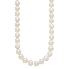 Chisel Stainless Steel Polished 9-10mm Hand Knotted White Round Freshwater Cultured Pearl 24 inch NecklaceSRN3161-24