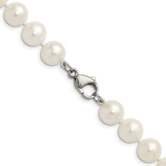 Chisel Stainless Steel Polished 9-10mm Hand Knotted White Round Freshwater Cultured Pearl 24 inch NecklaceSRN3161-24