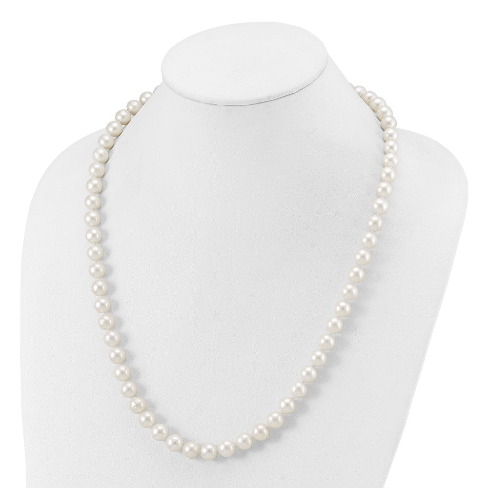 Chisel Stainless Steel Polished 9-10mm Hand Knotted White Round Freshwater Cultured Pearl 24 inch NecklaceSRN3161-24
