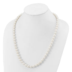 Chisel Stainless Steel Polished 9-10mm Hand Knotted White Round Freshwater Cultured Pearl 24 inch NecklaceSRN3161-24