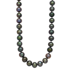 Chisel Stainless Steel Polished 9-10mm Hand Knotted Black Round Freshwater Cultured Pearl 24 inch NecklaceSRN3162-24