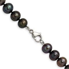 Chisel Stainless Steel Polished 9-10mm Hand Knotted Black Round Freshwater Cultured Pearl 24 inch NecklaceSRN3162-24